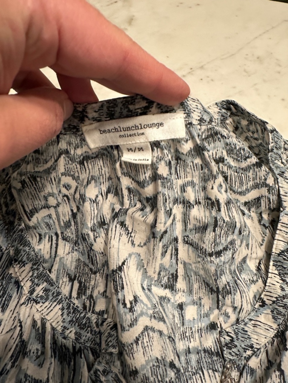 beachlunchlounge Blue & White Chevron Print Peasant Blouse size medium - Picture 3 of 8